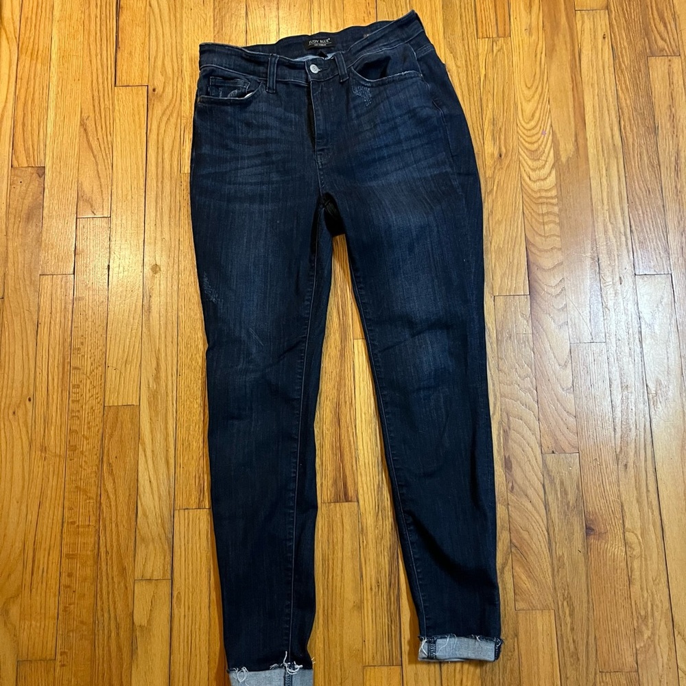 Judy Blue Skinny Blue Jeans with Cuffed Ankle